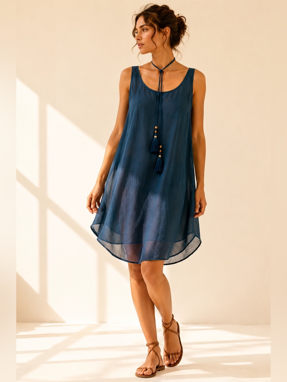 GRIZAS Silk Cotton Lagenlook Sheer Minimalist Dress Lithuania L/XL